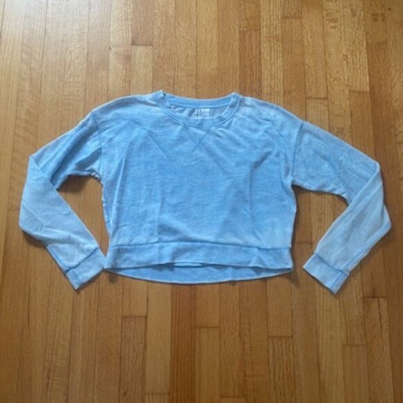 H&M DIVIDED Distressed Light Blue Crew Neck Cropped Sweatshirt - Picture 1 of 9